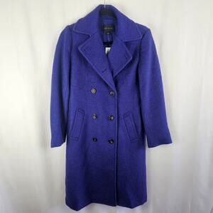 NWT Ann Taylor Royal Blue Wool Blend Long Double Breasted Coat XS Minimalist